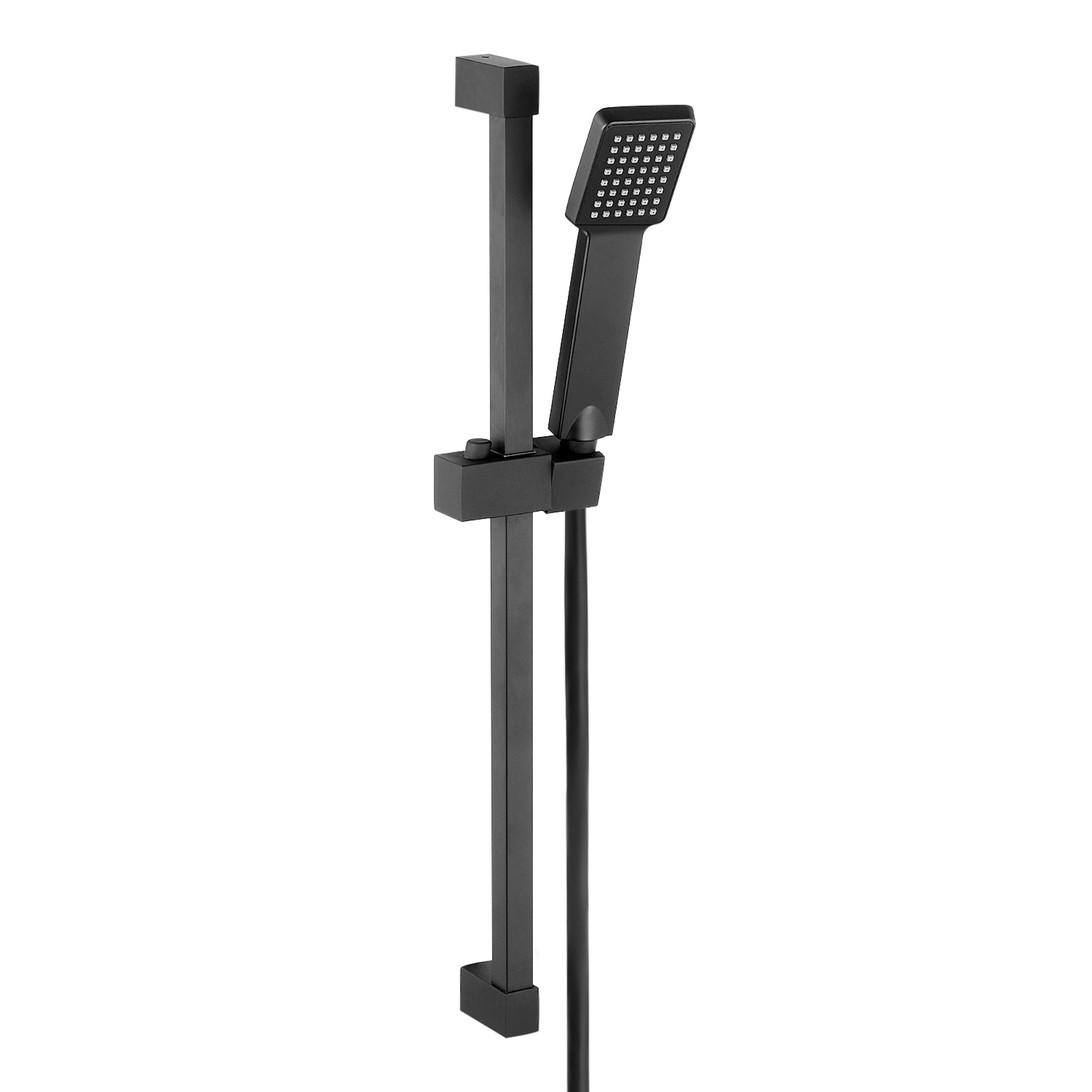 Square Design Shower Slider Riser Rail Kit With Handset And Hose - Black